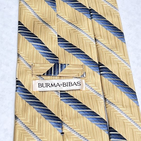 Burma Bibas Gold Blue Chevron Striped 100% Silk Neck Tie Office Work Church Even - Picture 7 of 10